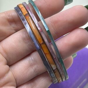 💛 Silver Tone Inlay Bangle Set